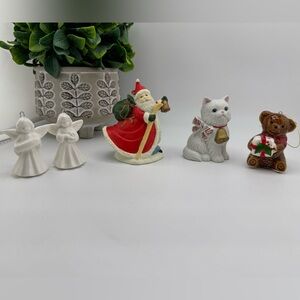 Vintage Christmas Figurine & Ornament Lot – Angels, Santa, Cat, Teddy Bear
